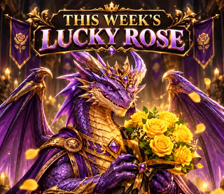 Purple and gold Facker dragon holding yellow roses